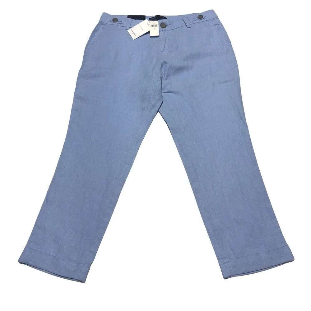 Banana Republic Linen Blend Pants Size 2 Women’s Light Blue Cropped Chino NWT